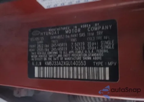 2016 Hyundai Tucson Limited из США, поврежденный, VIN KM8J33A2XGU140553